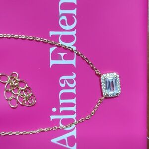 Adina Eden Pave Outlined Baguette Solitaire Pendant Necklace New